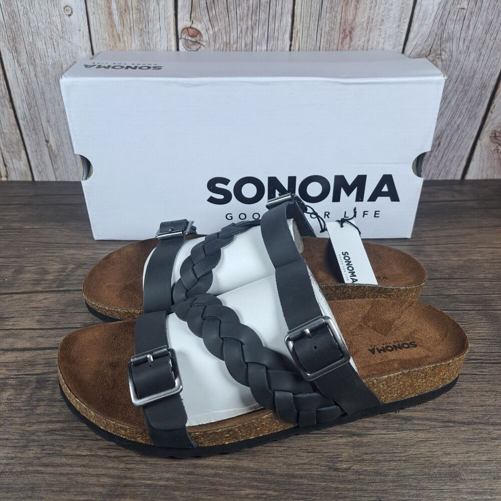 Sonoma Waterscape Black Leather Braided Sandals Women's Sz 8 (NIB)
